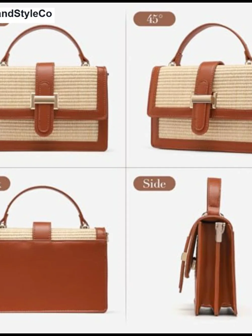 Vegan Leather Straw Crossbody Bag with Top Handle, Woven Summer Purse